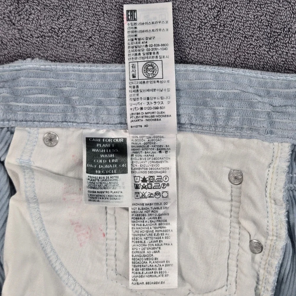 Levi's 514 Straight Fit Corduroy Pants‎ Mens 36x30 Blue Gray Light Wash Cords 36